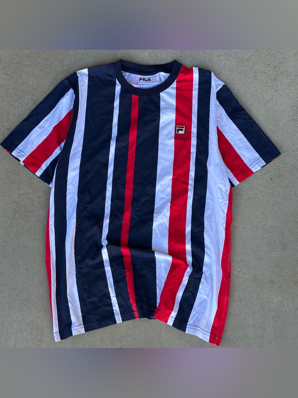 FILA Mens Multicolor Striped Crew Neck Short Sleeve Logo T-Shirt Size XL